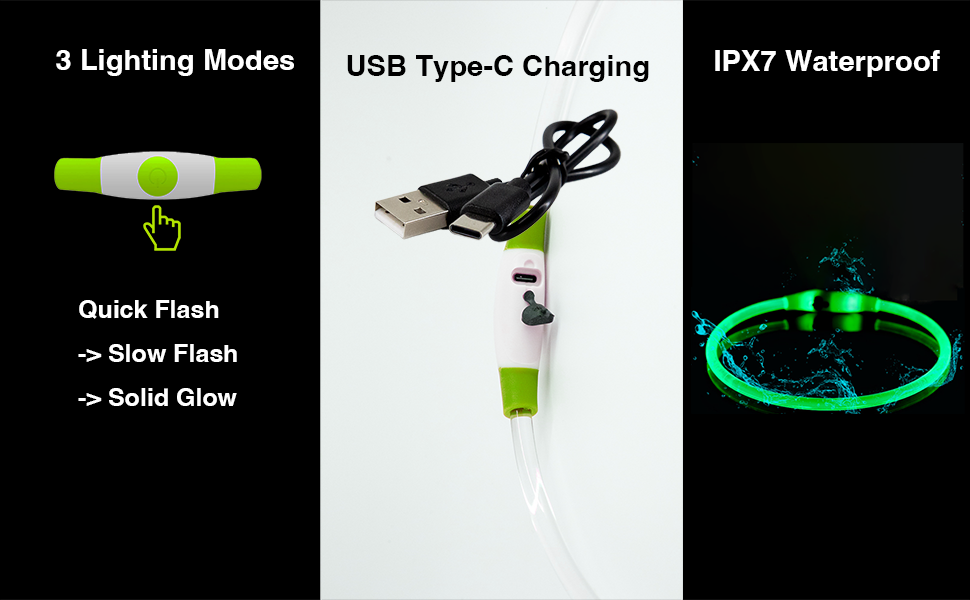 2 pack dog light up collar, rechargeable led collars, glow in the night necklace for camping safety,waterproof&adjustable for small medium large puppy,cats